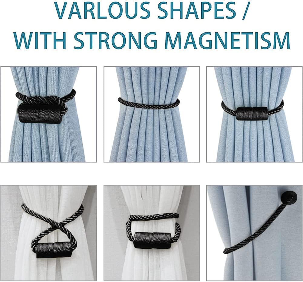 4 Pack Magnetic Curtain Tiebacks Modern Decorative Holdbacks - Black