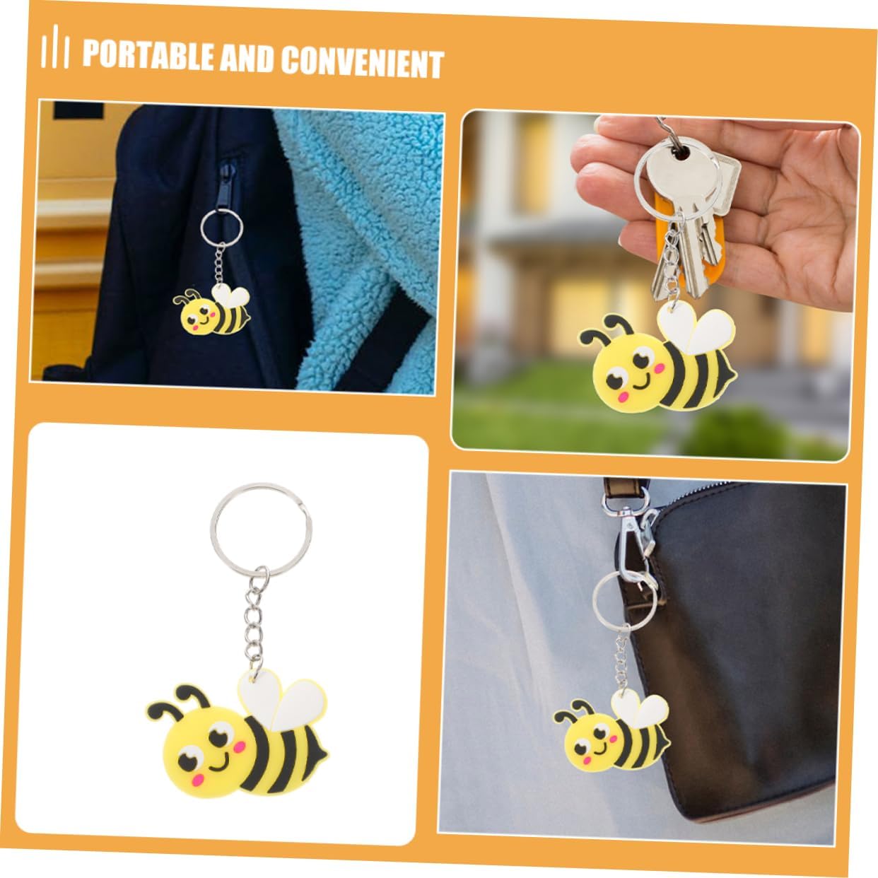 20pcs Cute Bee Keychain Pendant Spring Theme Keyring Pack