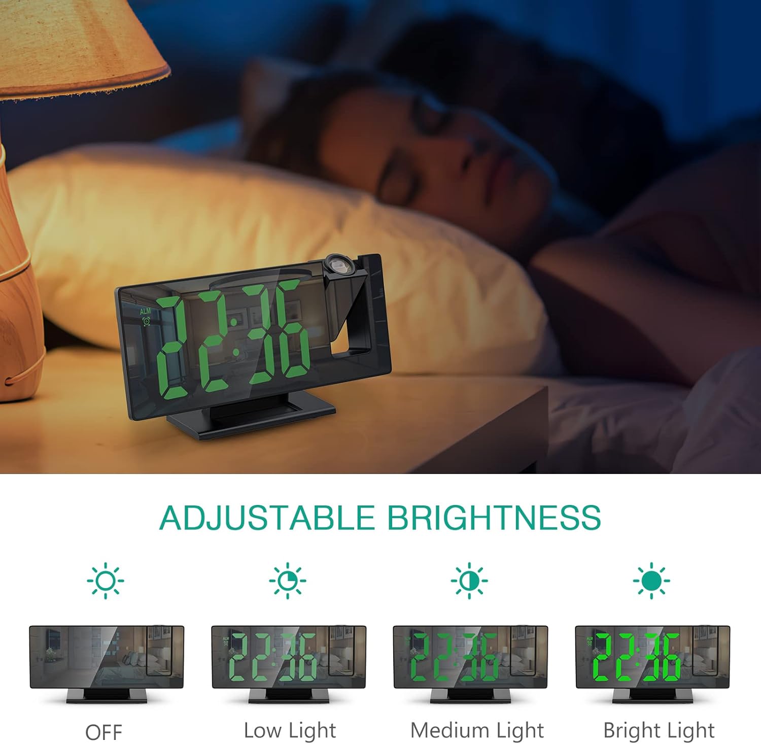 ORIA Projection Alarm Clock with Temperature and Brightness Control