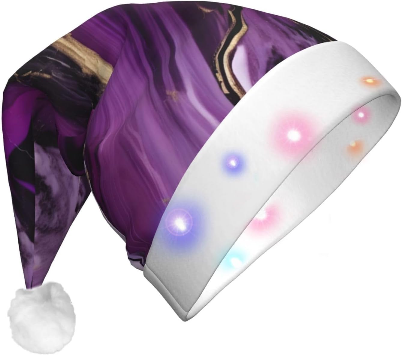 QinZheng Dark Purple Velvet Santa Hat with LED Lights