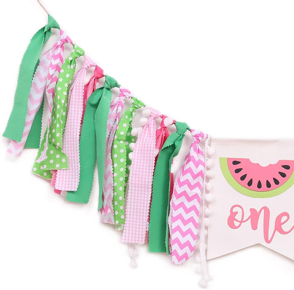 WAWUO Watermelon Birthday Banner - Pink Pattern - Highchair Mount