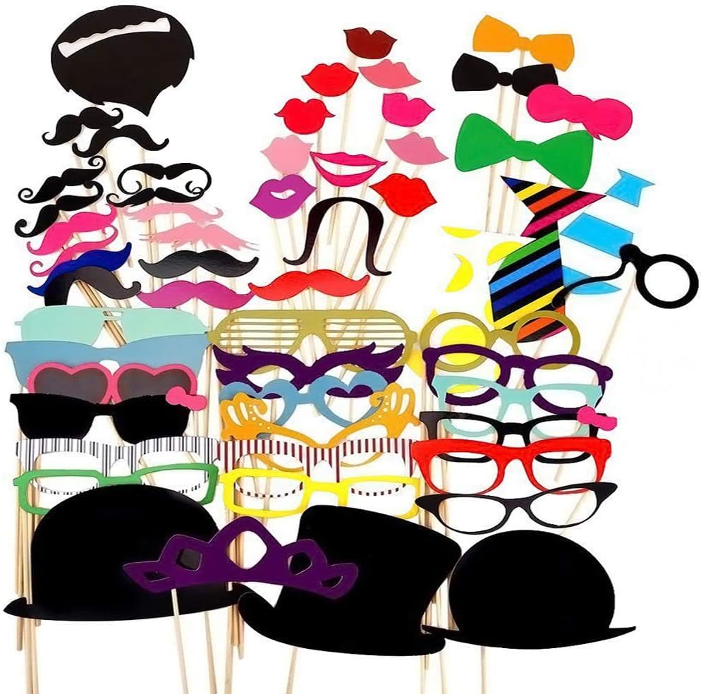 58 Piece Photo Booth Prop Set with Funny Costumes and Hats