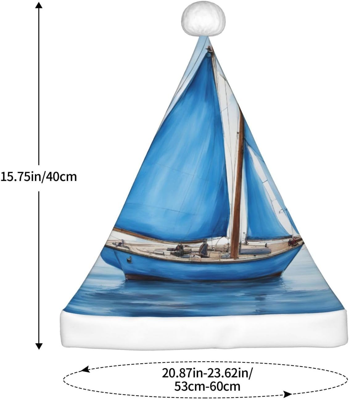 QINZHENG Blue Sailboat Santa Hat Personalized Christmas Headwear