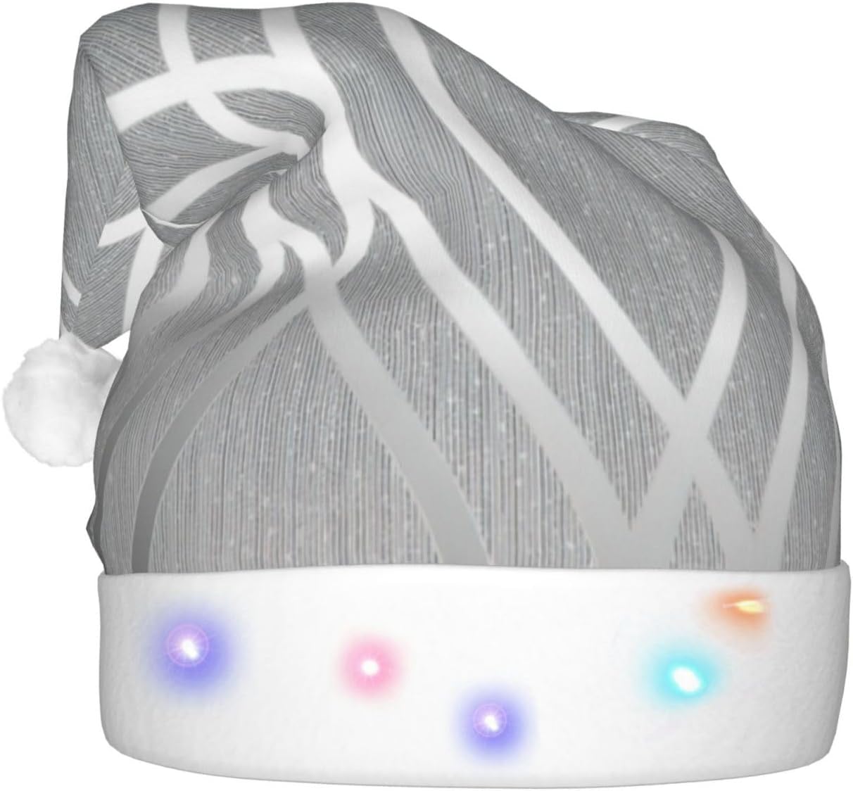 Silver Geometric Print LED Christmas Hat for Adults