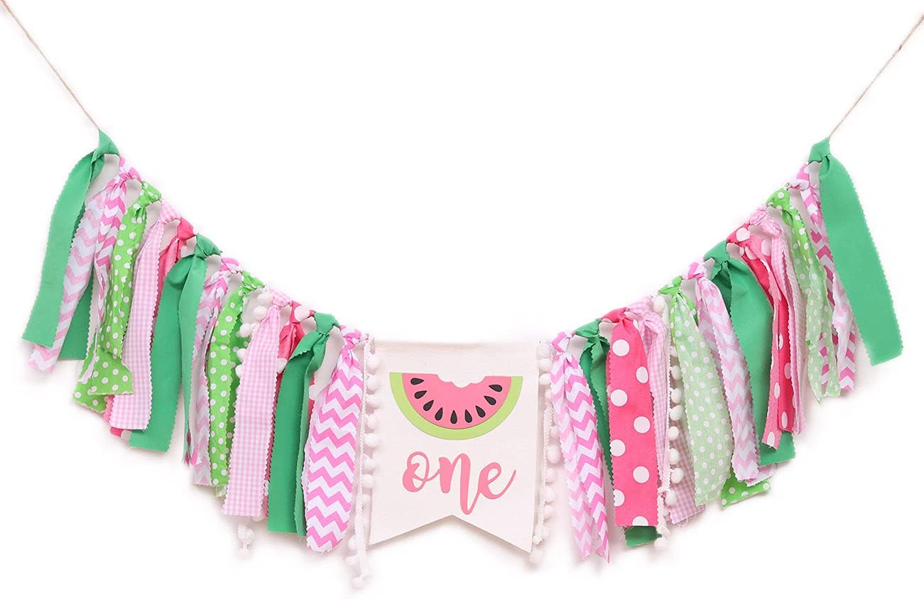 WAWUO Watermelon Birthday Banner - Pink Pattern - Highchair Mount