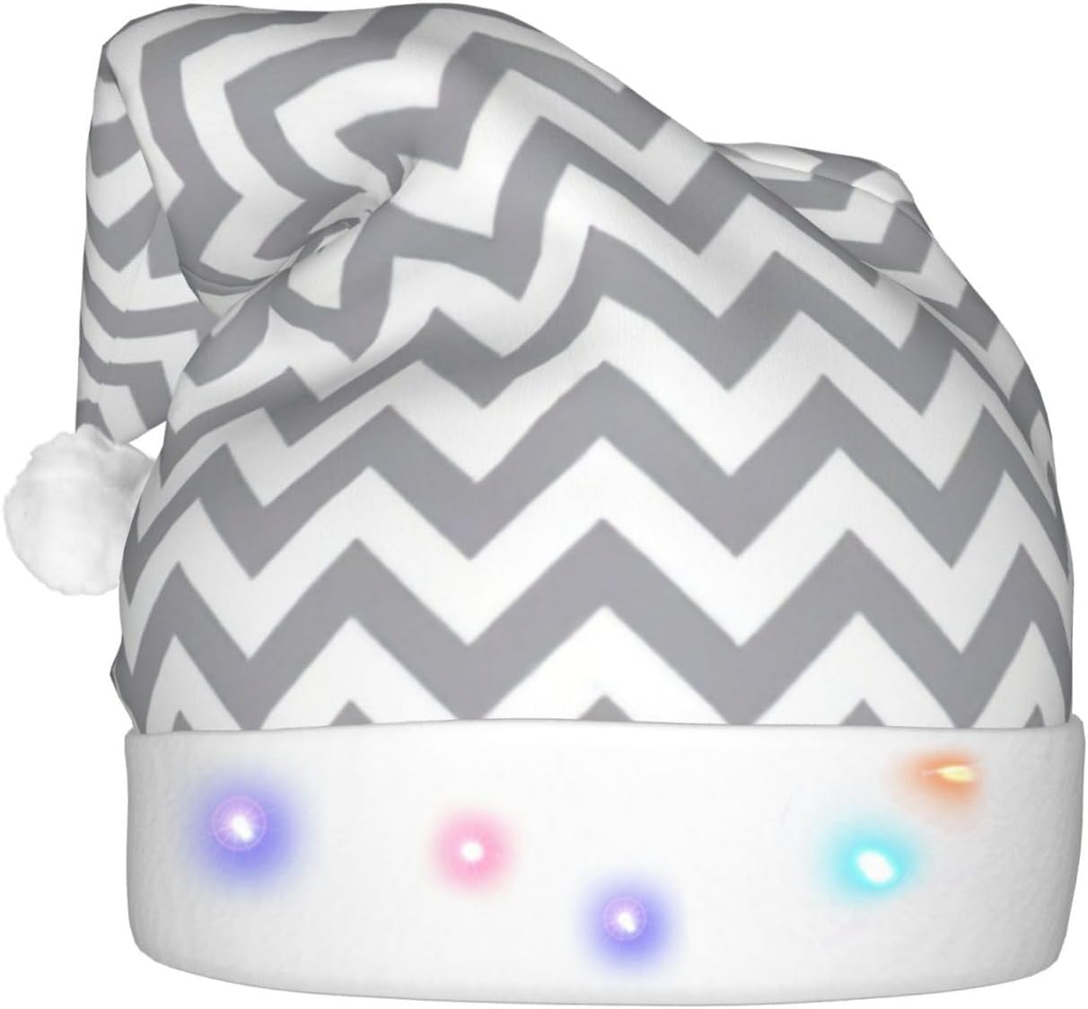 Gray Waves Striped Christmas Hat with Lights