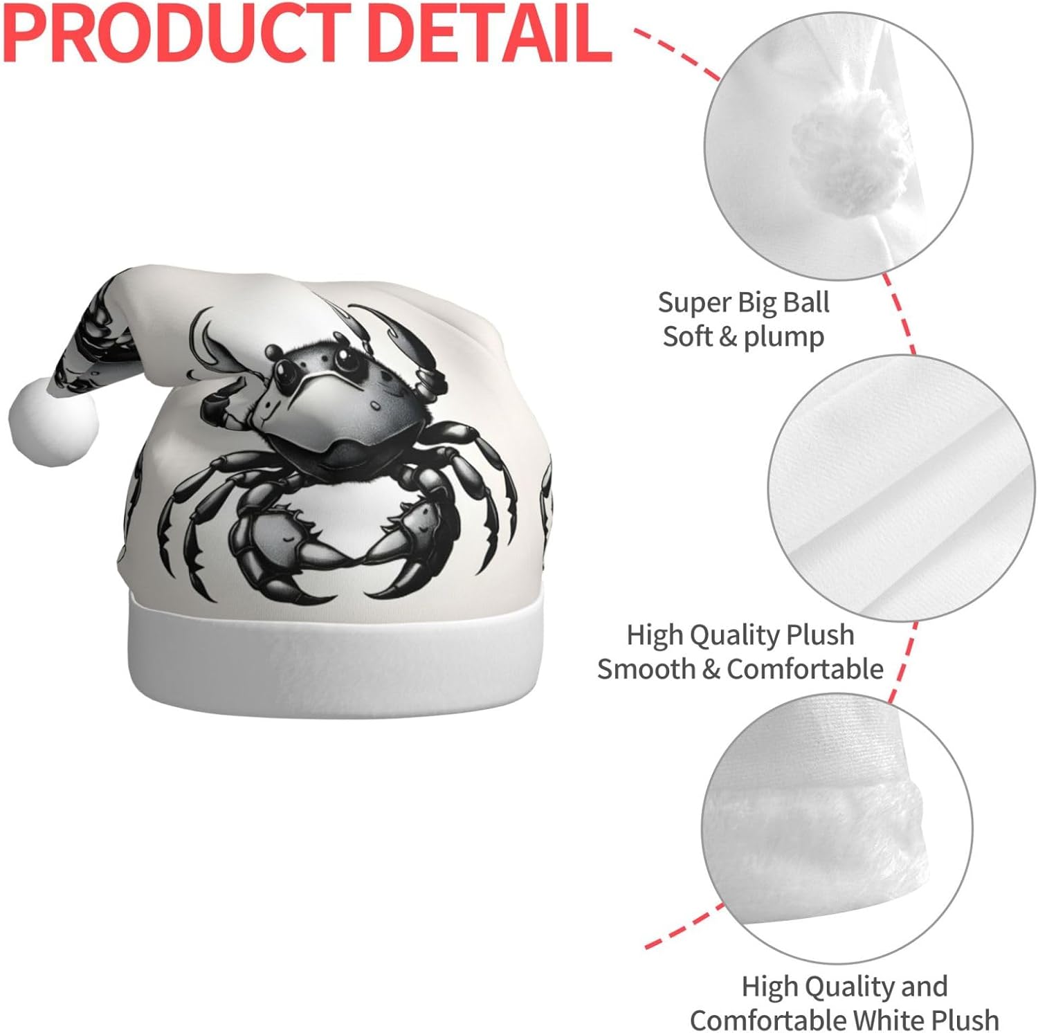 QinZheng Cartoon Crab Santa Hat Personalized Christmas Headwear for Women