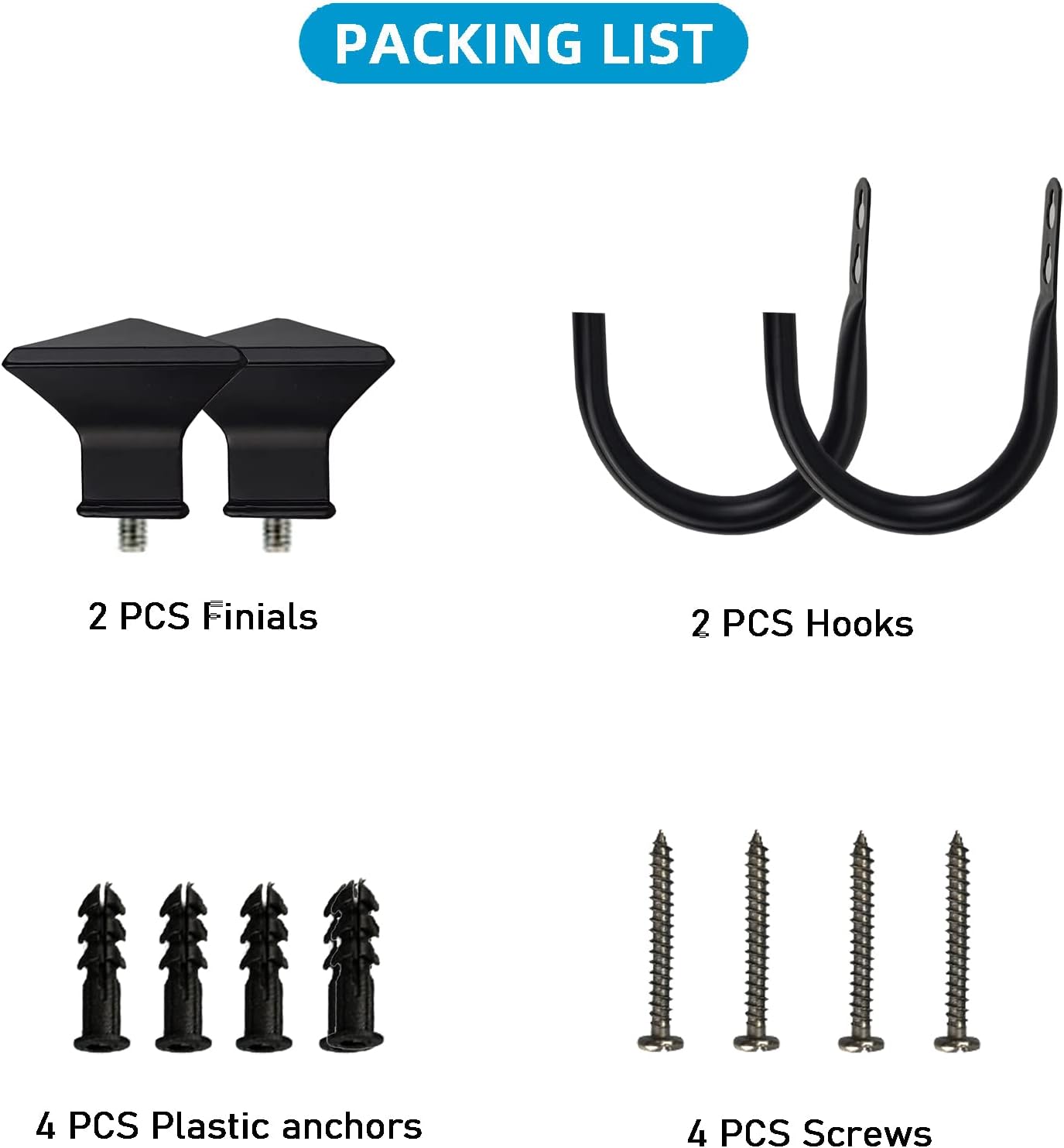 2Pcs Square Metal Curtain Holdbacks with Screws Black