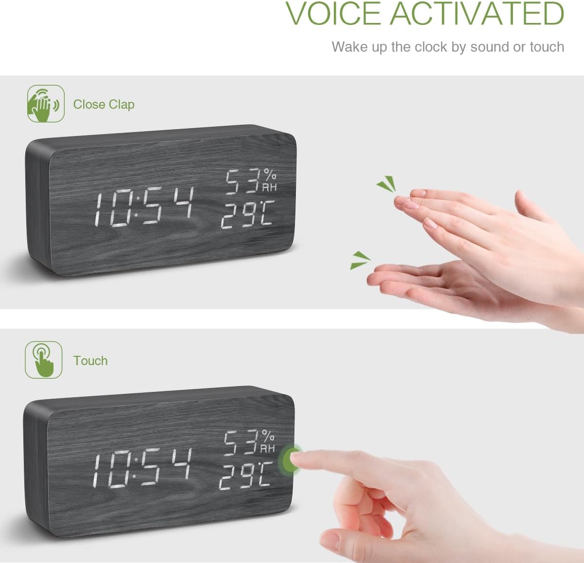 KeeKit Digital Wooden Alarm Clock with Voice Control