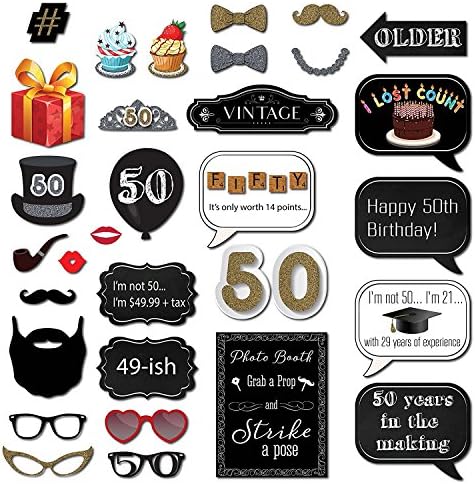 50th Birthday Photo Booth Props Set 31-Piece