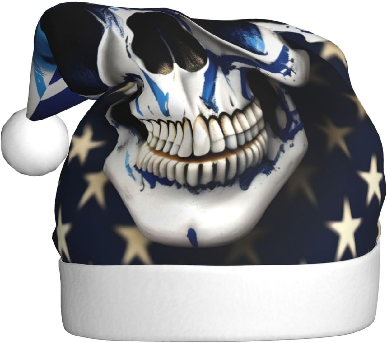 QINZHENG Personalized Santa Hat with Blue Stripe Stars Skull Print