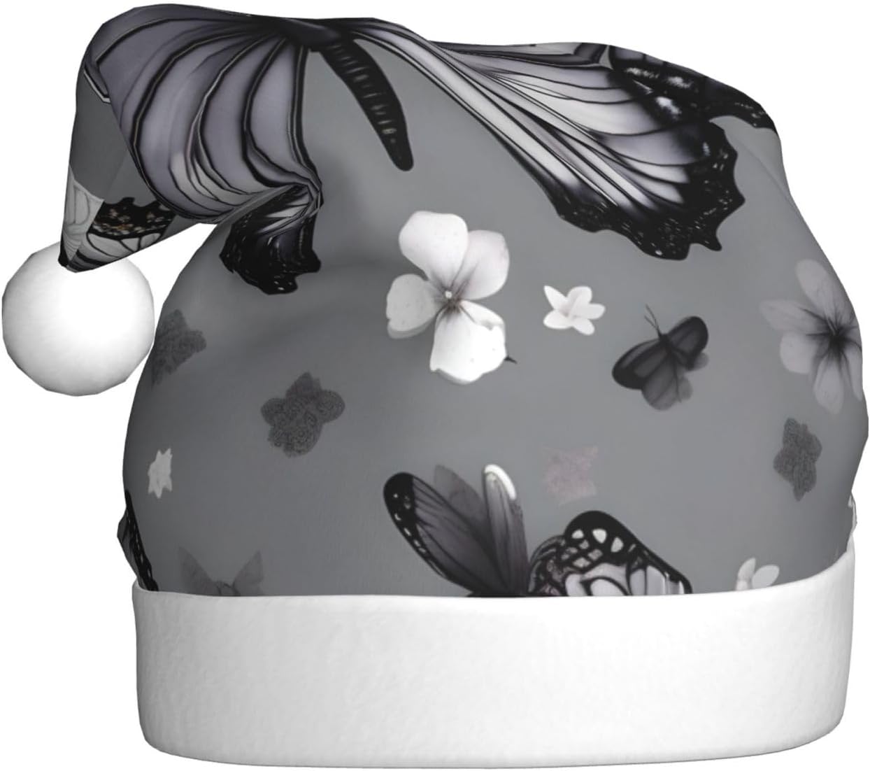 Gray Teal Butterfly Christmas Santa Hat Plush