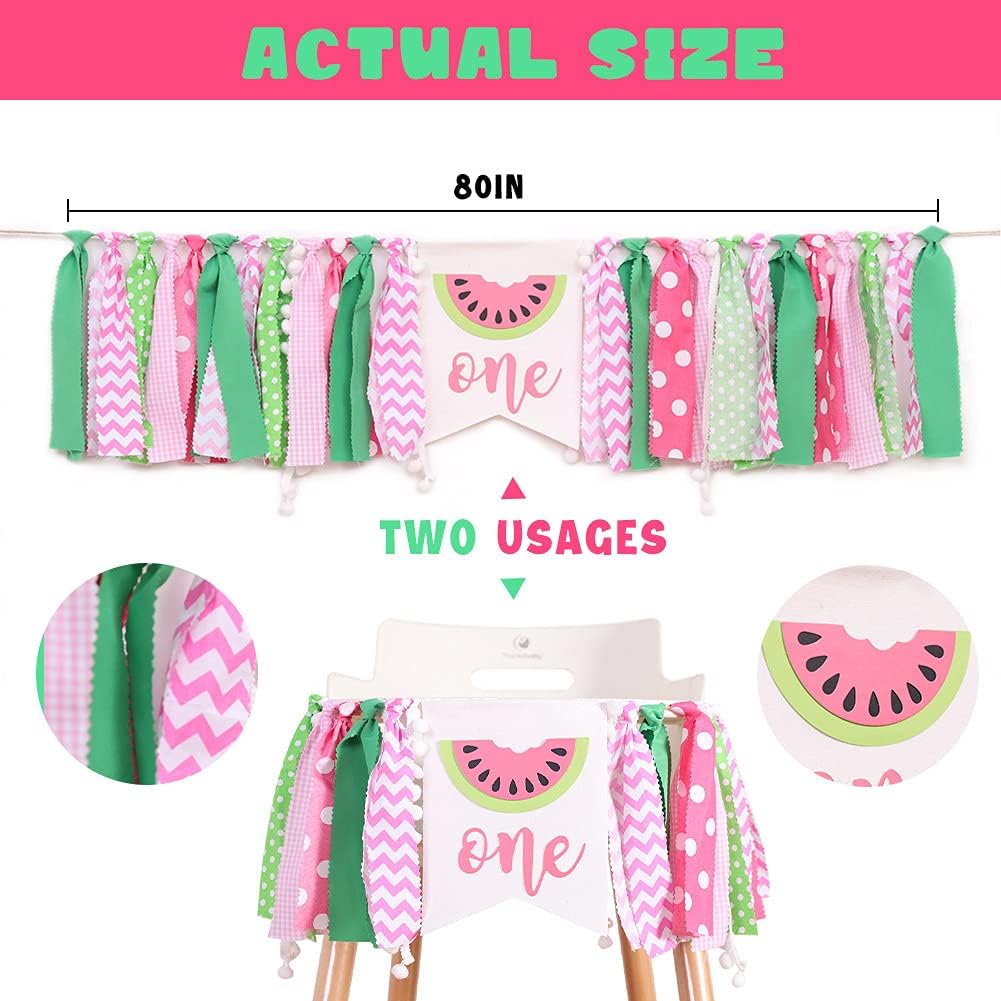 WAWUO Watermelon Birthday Banner - Pink Pattern - Highchair Mount