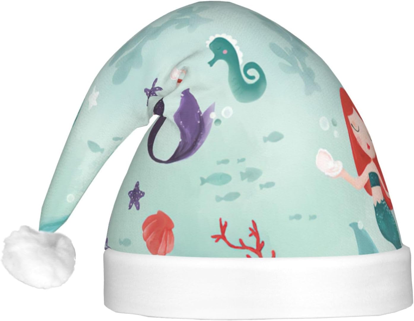 QINZHENG Mermaid Print LED Santa Hat for Christmas Party