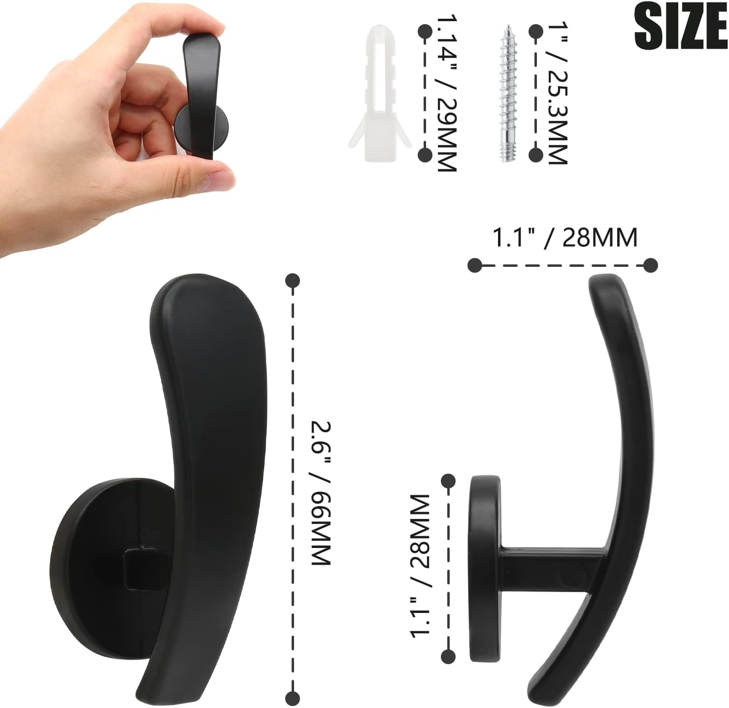 2 Pack Black Curtain Tieback Hooks with Screws