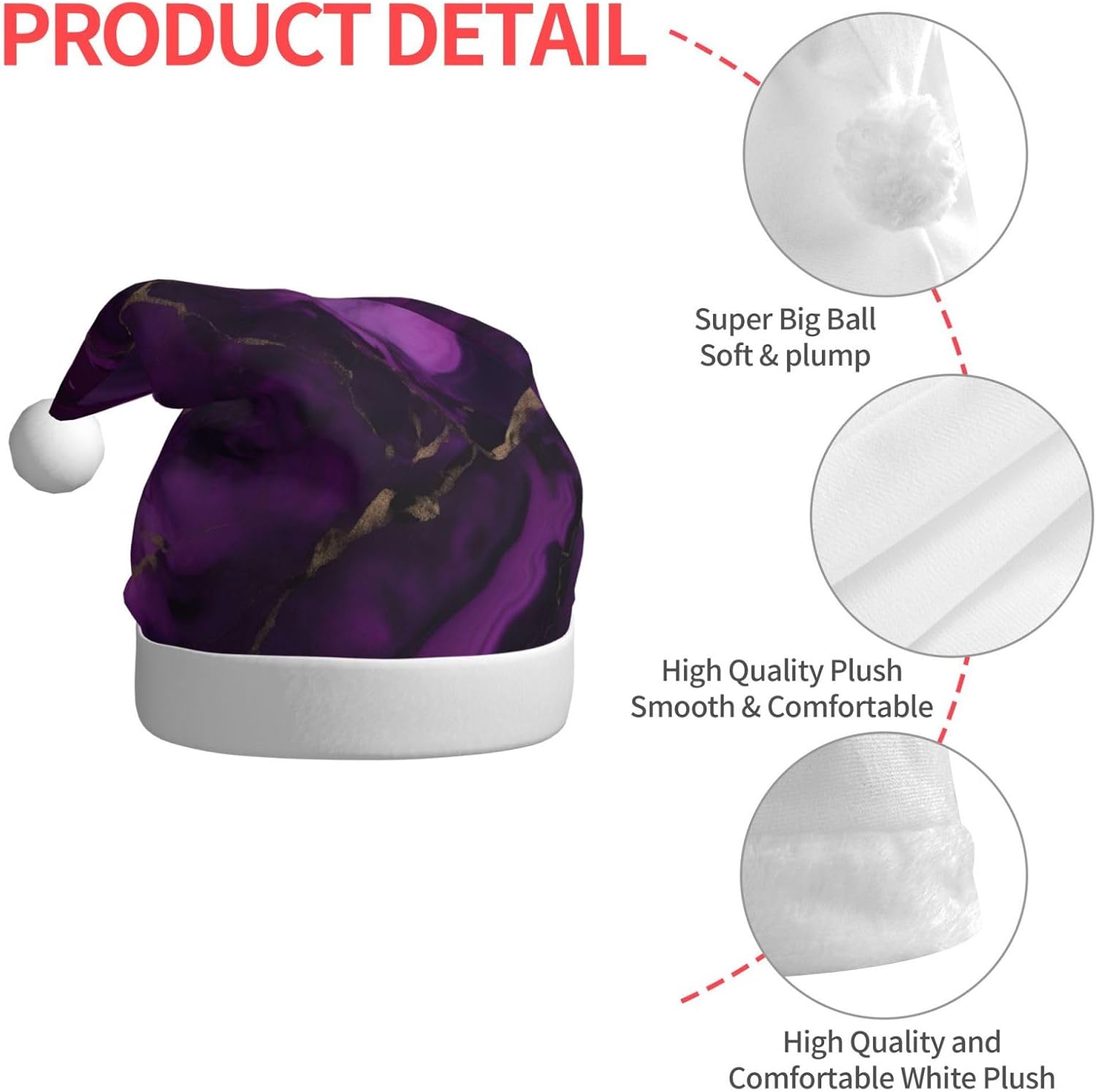 QINZHENG Dark Purple Marble Print Santa Hat