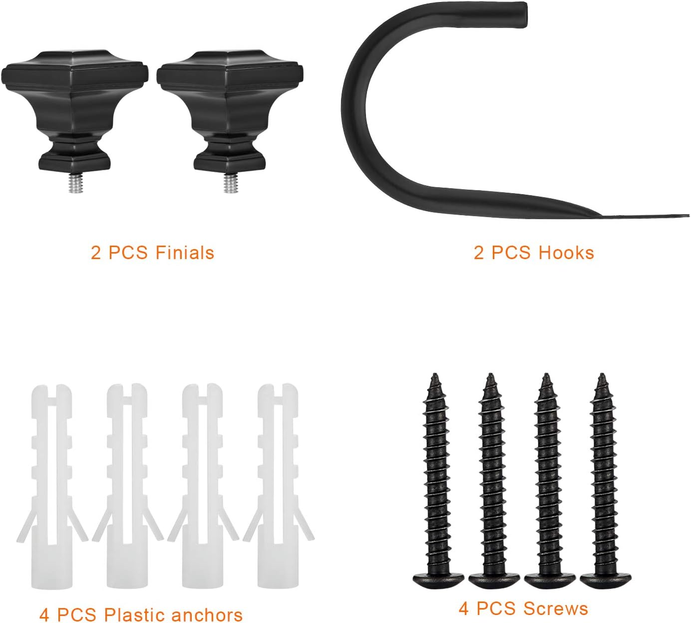 Black Square Finials Curtain Holdbacks - Set of 2