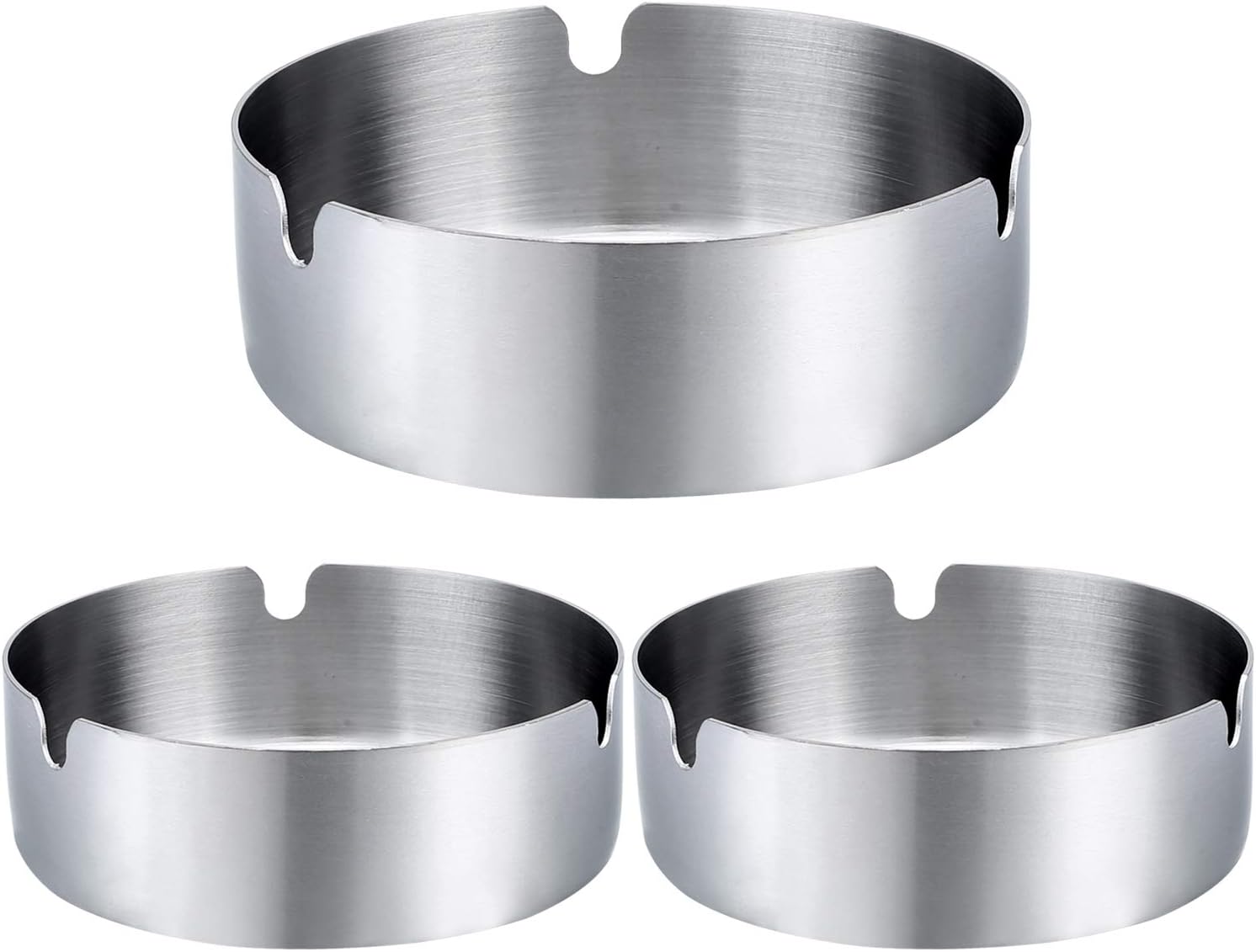 Pack of 3 Round Stainless Steel Cigar Ashtrays for Home Use