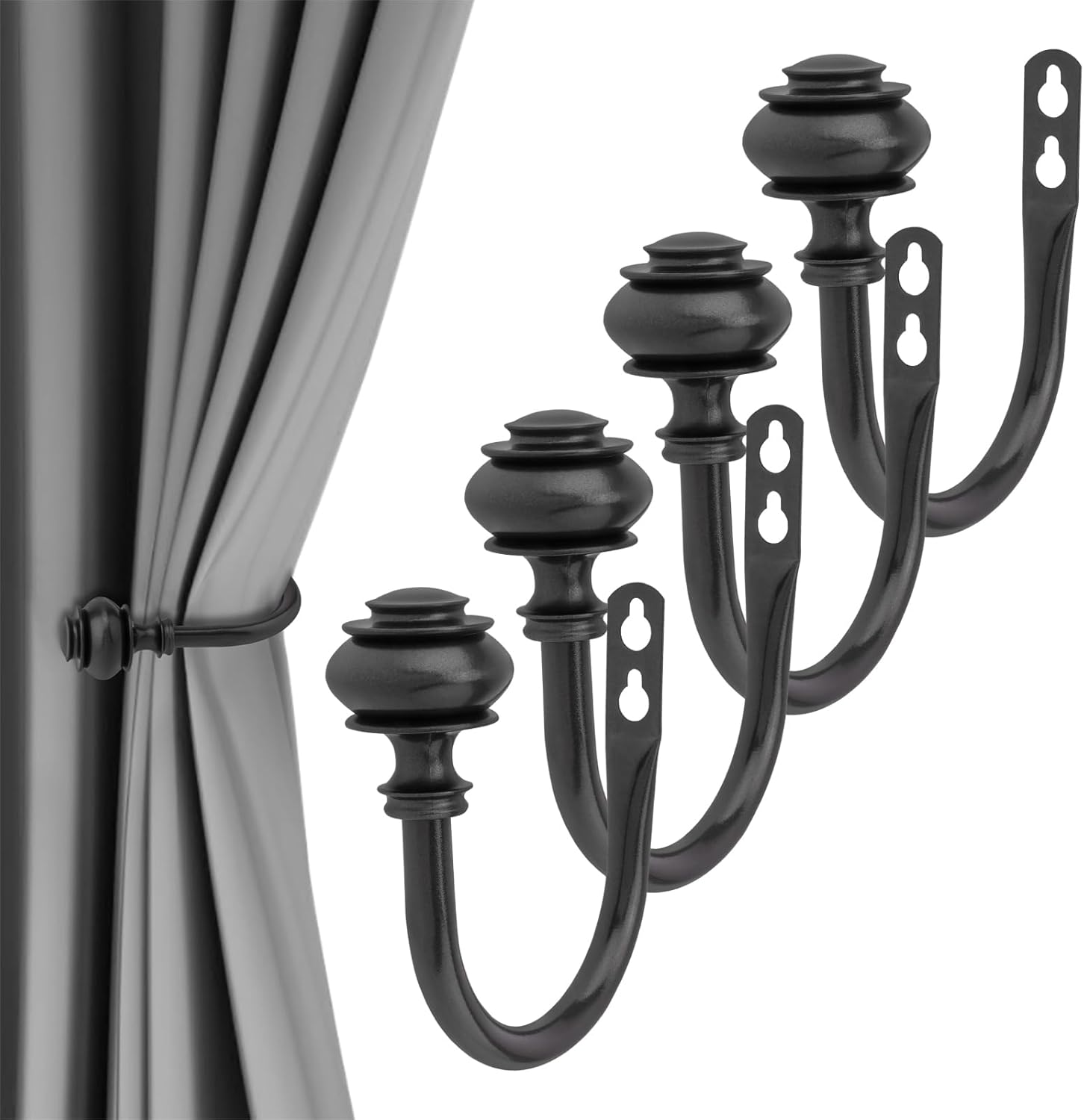 Curtain Holdbacks 4 Pack Black Wall Mounted Hooks