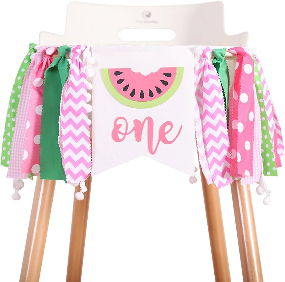 WAWUO Watermelon Birthday Banner - Pink Pattern - Highchair Mount