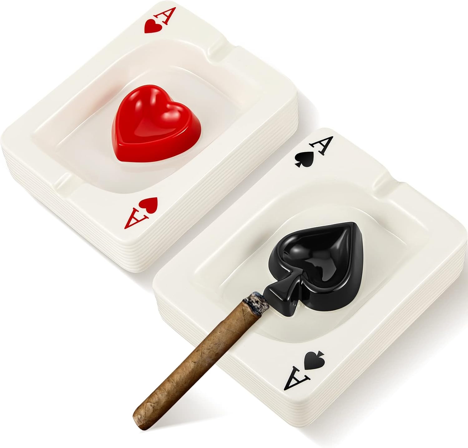 Amylove 2 Pcs Cool Ceramic Ashtray Set with Poker Design