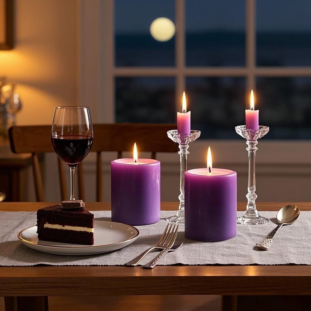 6 Pack Purple Pillar Candles 2 Inch Tall x 2 Inch Diameter