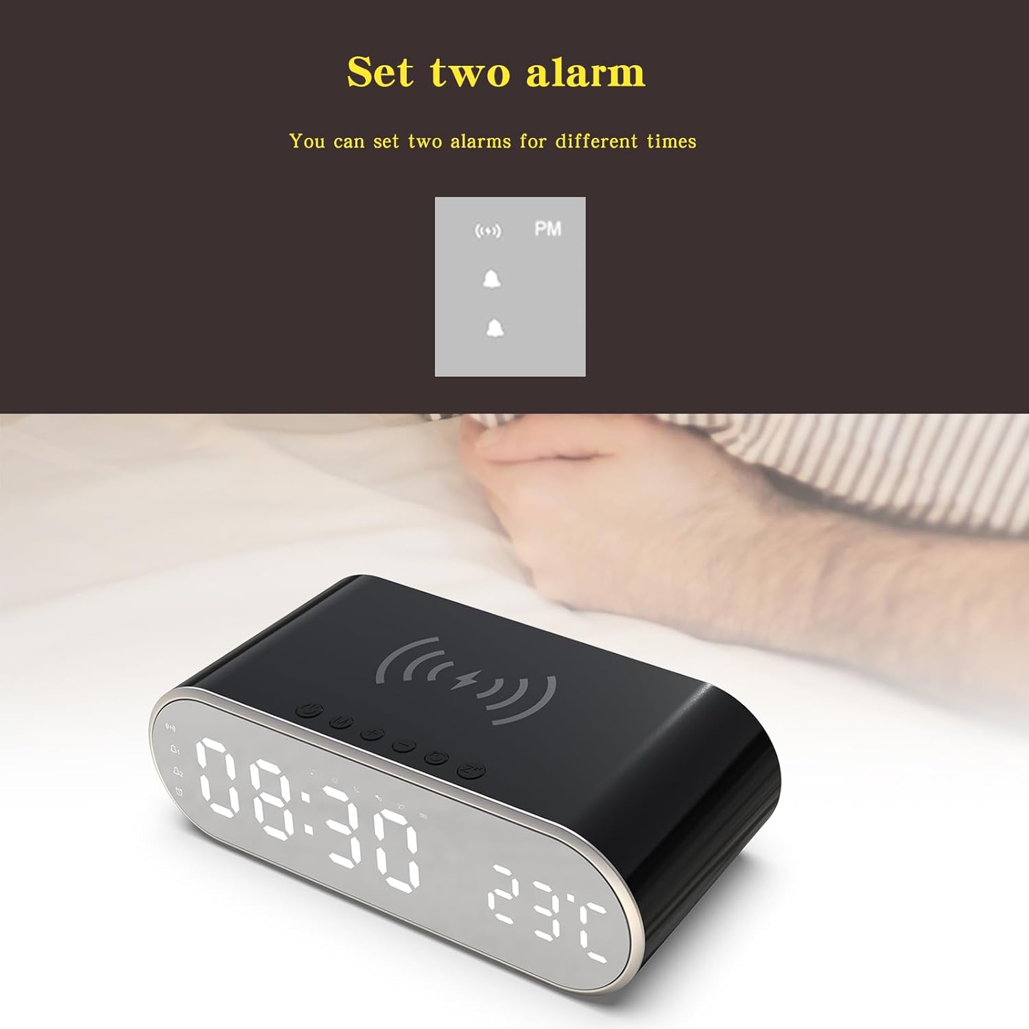 QAOZUOI Smart Wireless Charging Alarm Clock with Temperature Display