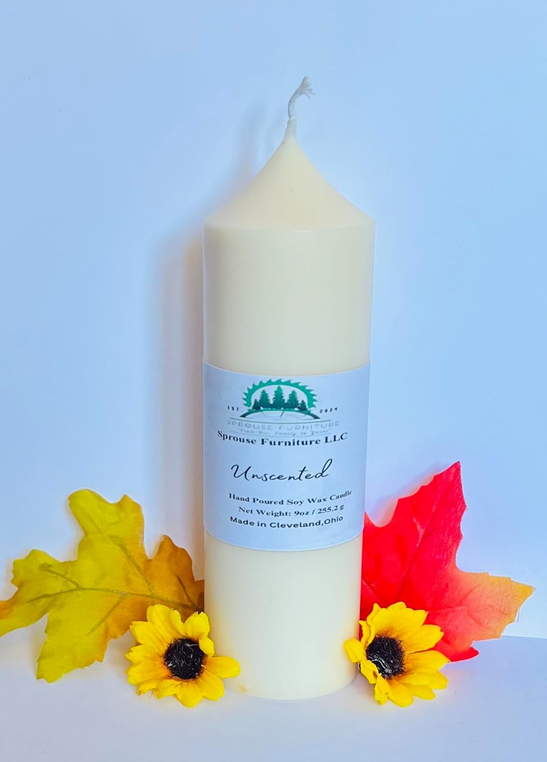 Unscented Handmade Soy Wax Pillar Candle 9 oz