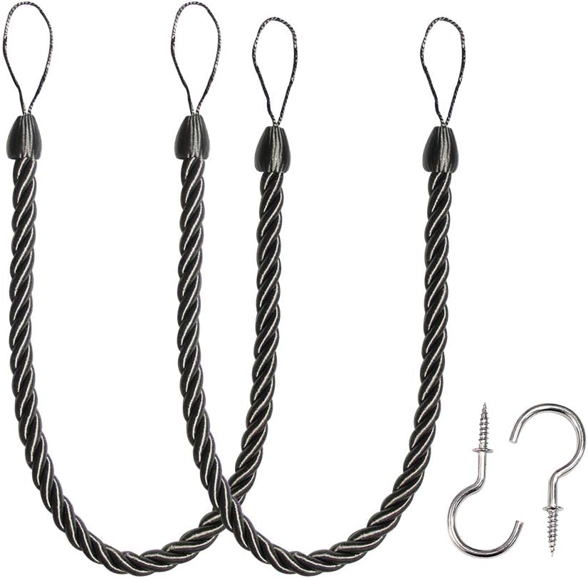 BEL AVENIR Curtain Ropes Tiebacks 2 Pack Charcoal