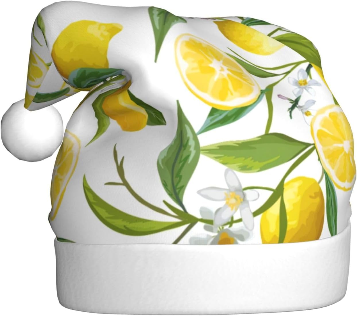 QINZHENG Personalized Santa Hat with Fresh Tropical Lemons Print
