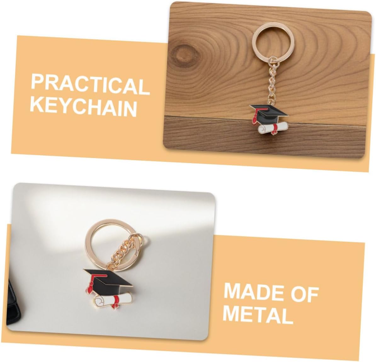 10Pcs Graduation Keychain Charms Metal Cap Keyrings