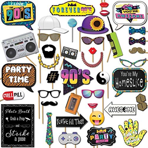 90s Photo Booth Props 41-Piece Fun Selfie Kit
