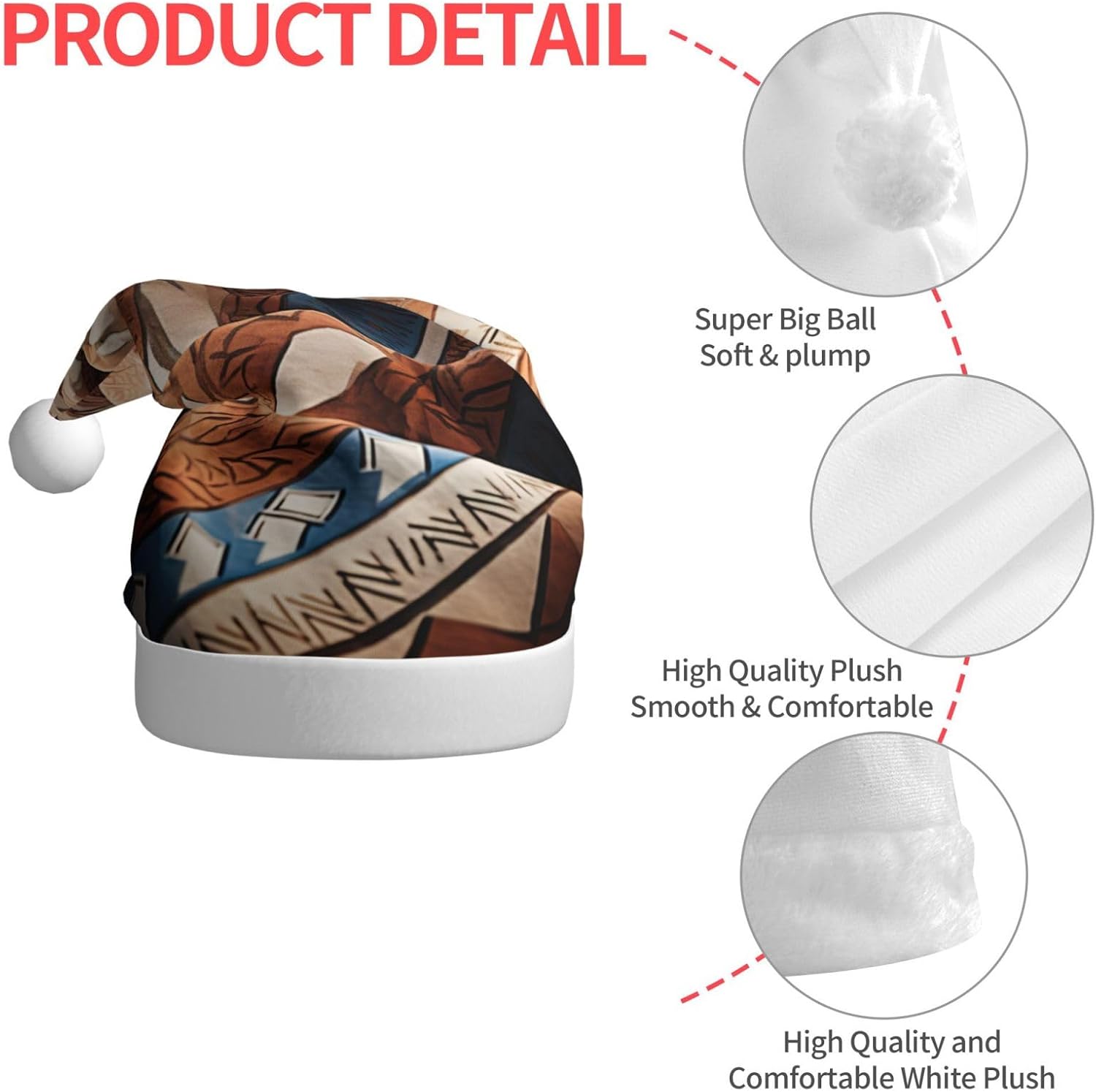 QINZHENG Native Pattern Print Santa Hat for Women