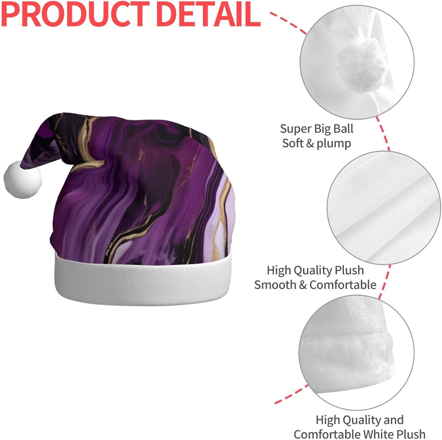 QINZHENG Personalized Santa Hat with Dark Purple Texture Marble Print
