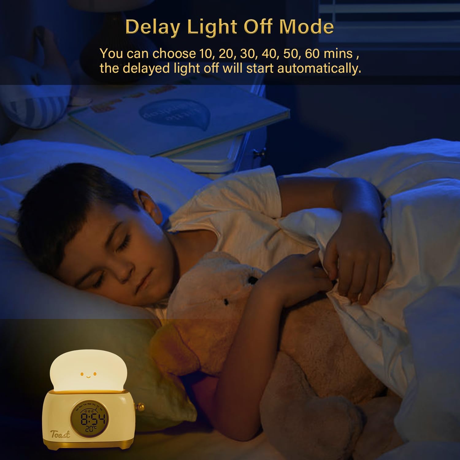 Cute Toast Night Light Alarm Clock for Kids