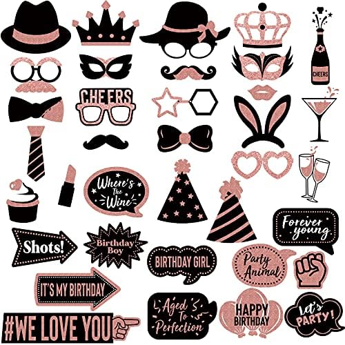Tenare 36 Pcs Gold Birthday Photo Booth Props