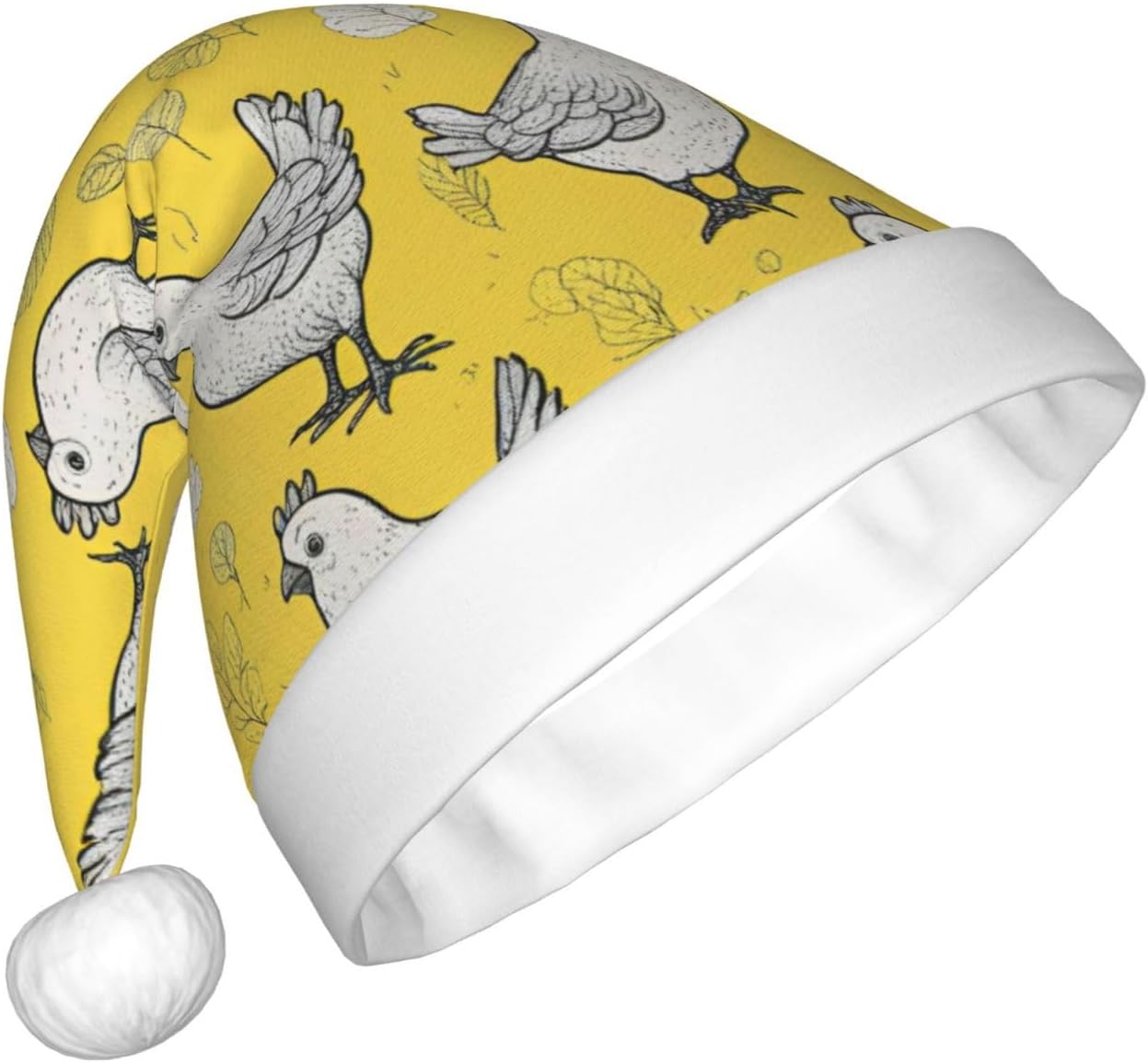 QINZHENG Yellow Chicken Print Santa Hat for Women