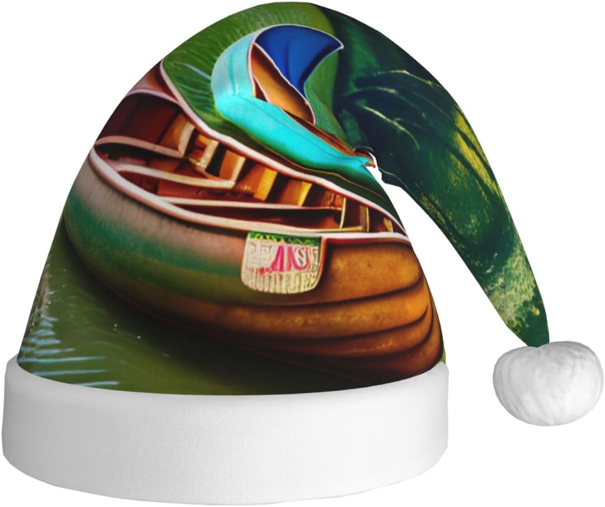 QinZheng Personalized Santa Hat with Lake Boats Canoes Park Print
