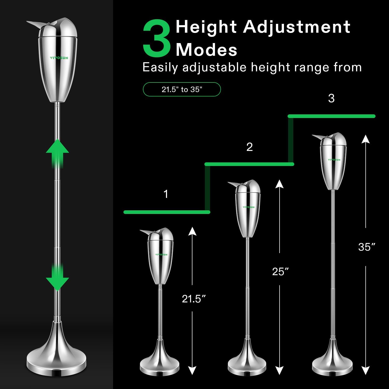 VIVOSUN Adjustable Height Outdoor Ashtray with Lid Chrome