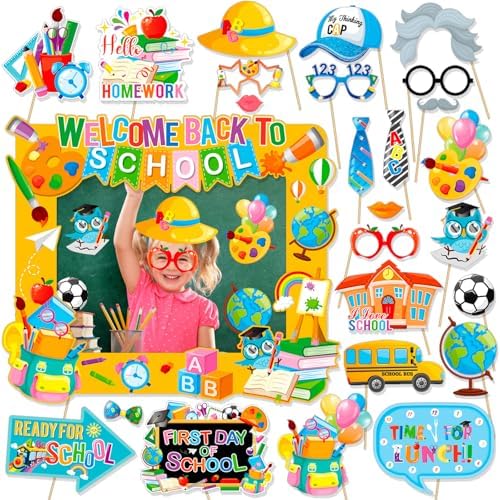 HOWAF Back to School Photo Booth Props Kit 25pcs Welcome Frame