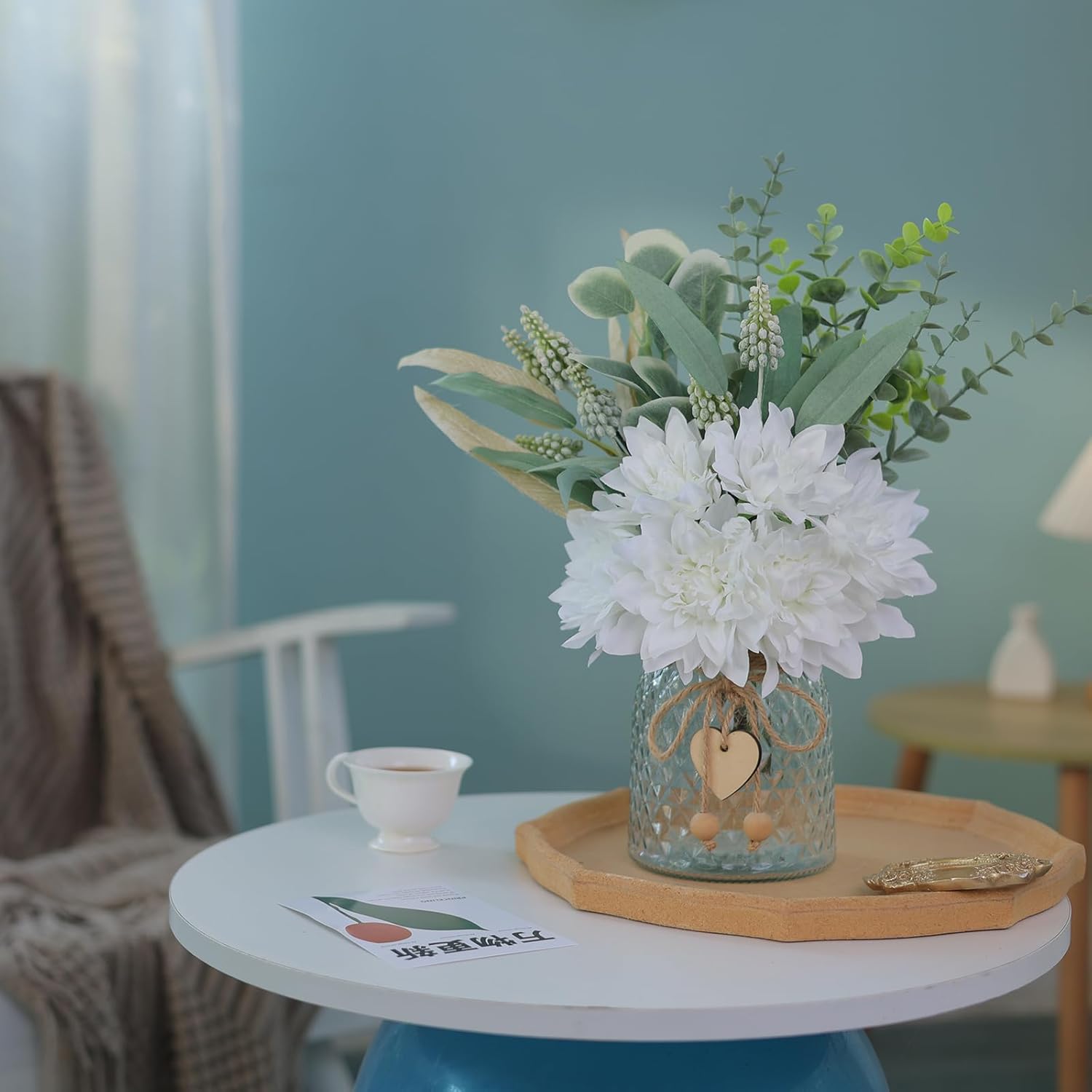White Artificial Flowers with Vase Rustic Farmhouse Decor