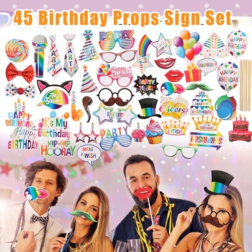NICOWARM Large Birthday Photo Booth Props Kit