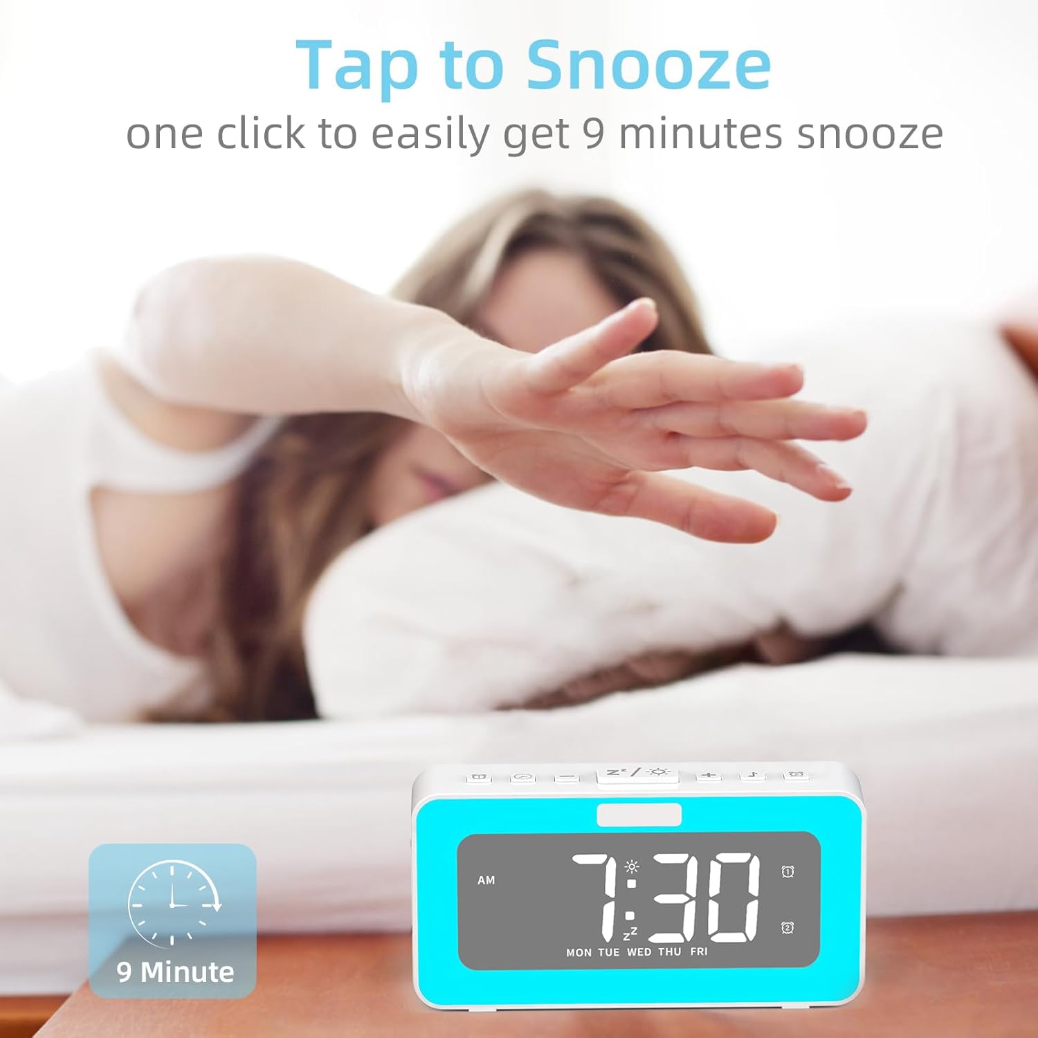 Cooluck Dual Alarm Clock with LED Night Lights and White Noise