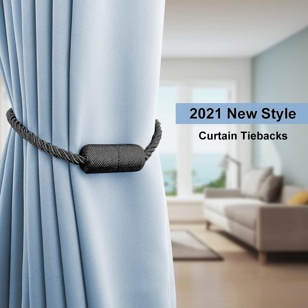 4 Pack Magnetic Curtain Tiebacks Modern Decorative Holdbacks - Black