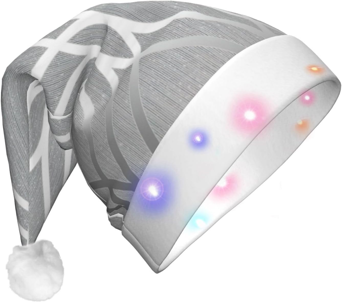 Silver Geometric Print LED Christmas Hat for Adults