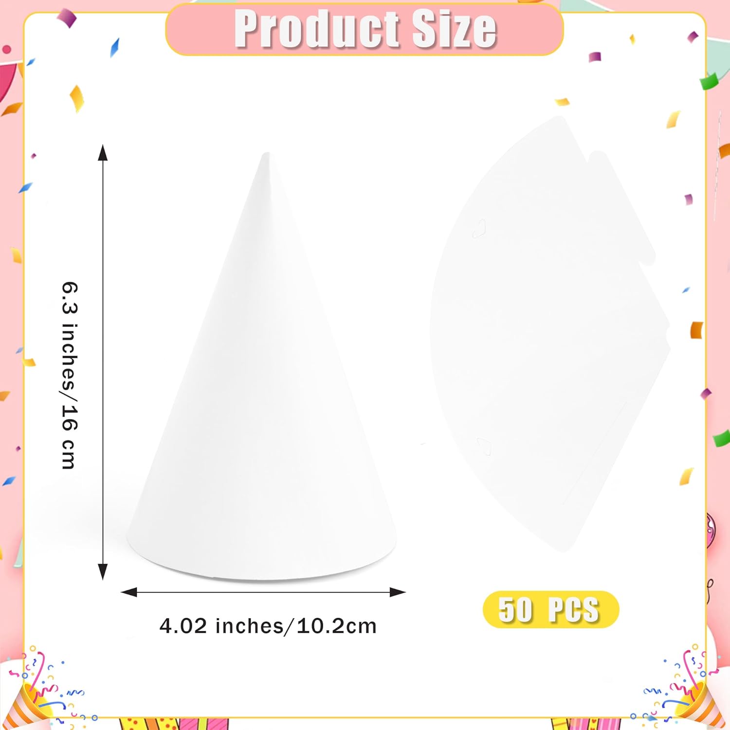 CANREVEL 50 White Party Hats for Kids and Adults