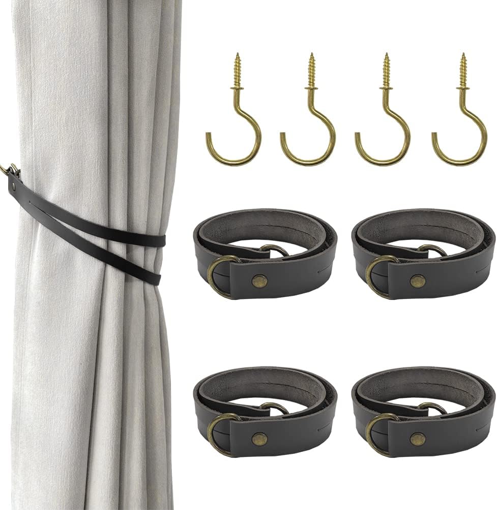 Classic Leather Curtain Tiebacks 4Pcs Black