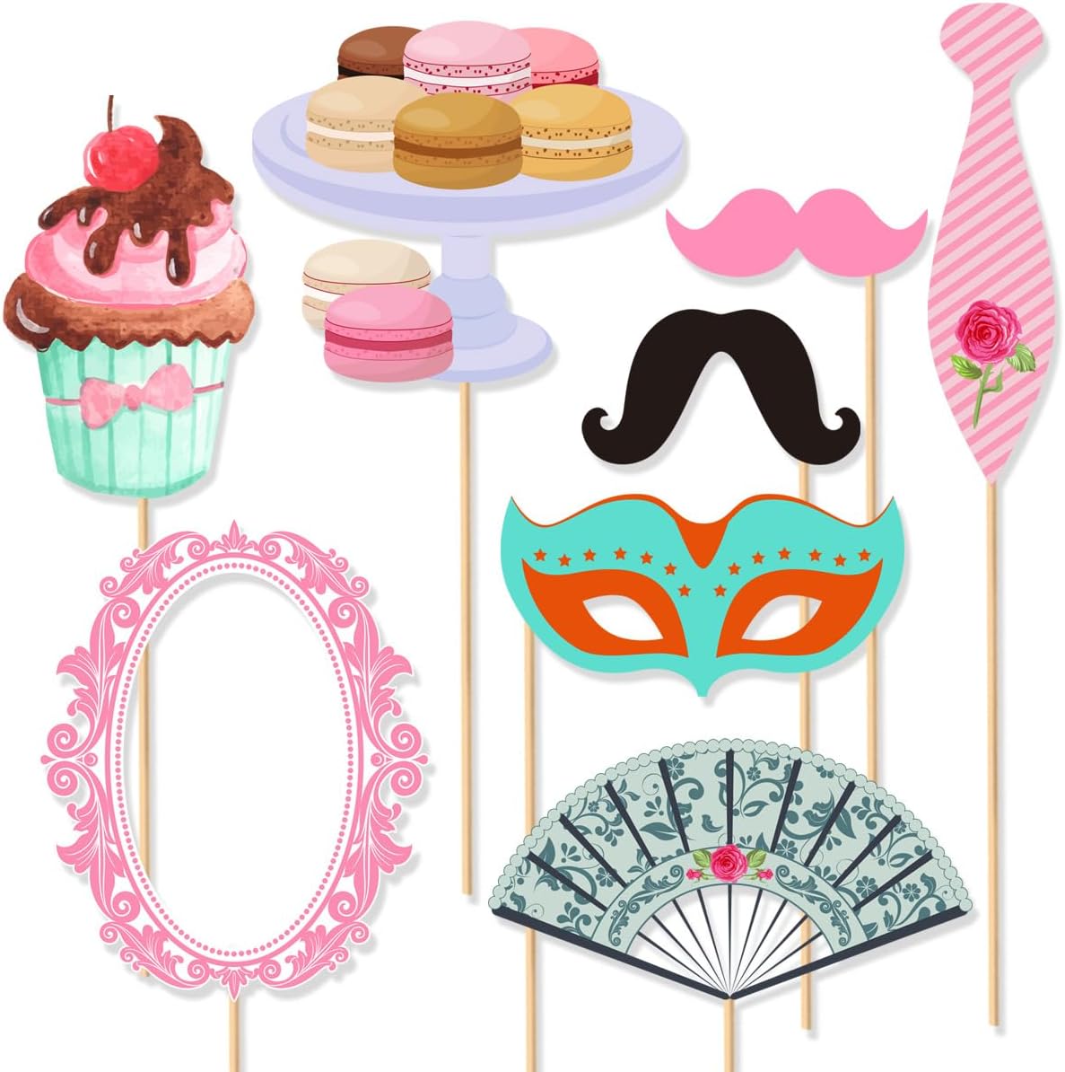 28PCS Tea Party Photo Booth Props with Stick