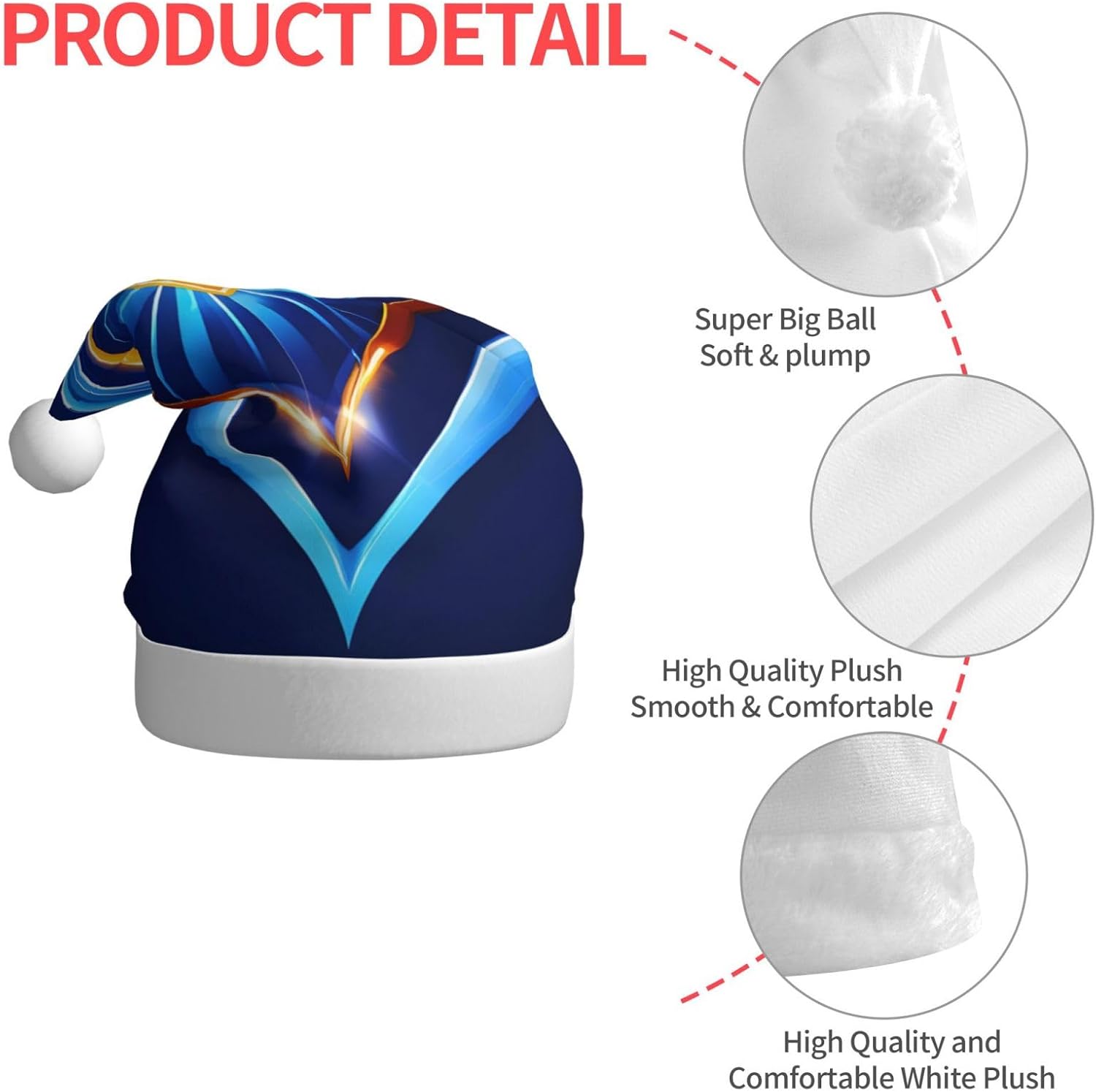 QINZHENG Sky Blue Heart Print Santa Hat for Women