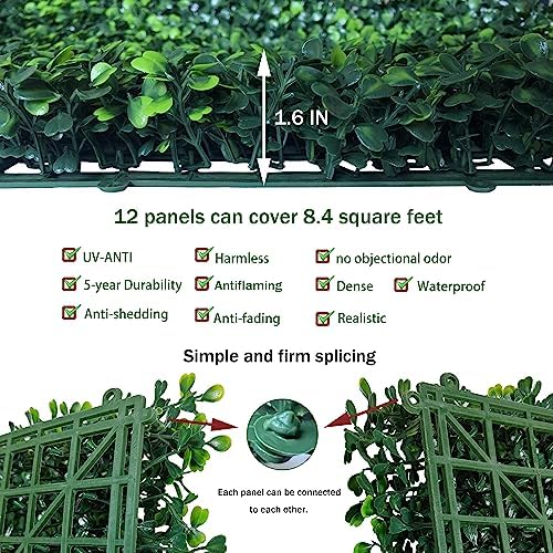 Artificial Grass Wall Panel Backdrop 12P 84 sqft UV-Anti Greenery Boxwood Panels